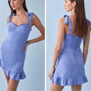 Reformation Light Blue Mini Dress with Bow Straps